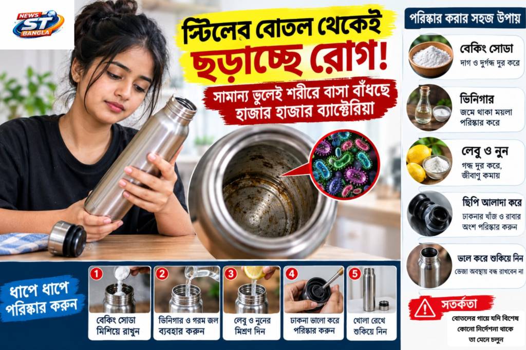 স্টিলের বোতল ব্যবহার করেন? নিয়মিত পরিষ্কার না করলে জমতে পারে জীবাণু, জেনে নিন সঠিক&nbsp;পদ্ধতি