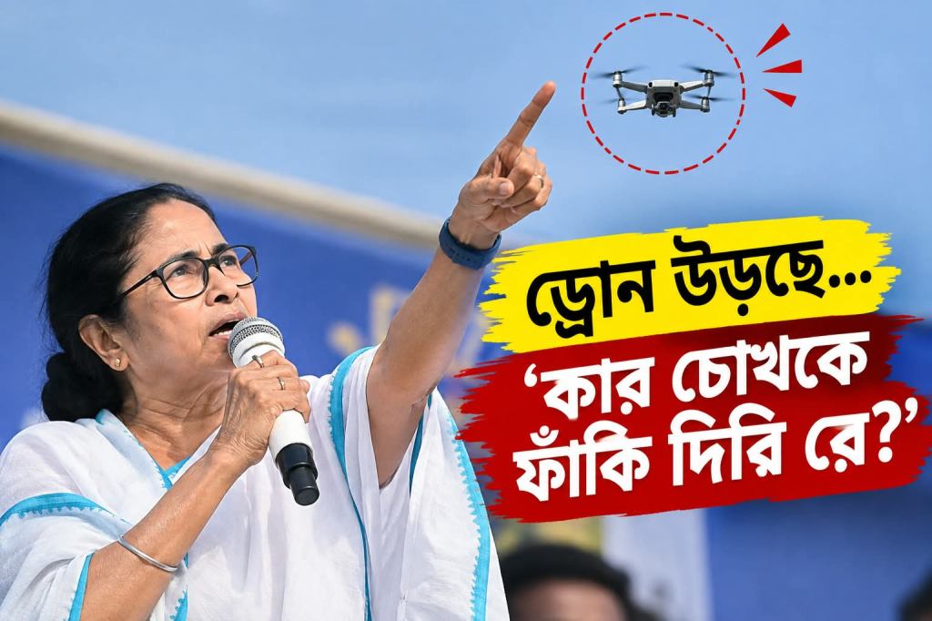 শ্রীরামপুরের সভায় আকাশে ড্রোন দেখে মমতার কটাক্ষ, ‘কার চোখকে ফাঁকি দিবি&nbsp;রে?’